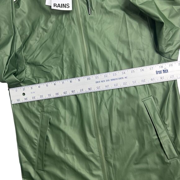 RAINS Jacket Storm Breaker Adult XS Green 18370 Zip Up Hood Waterproof Evergreen - Picture 5 of 11